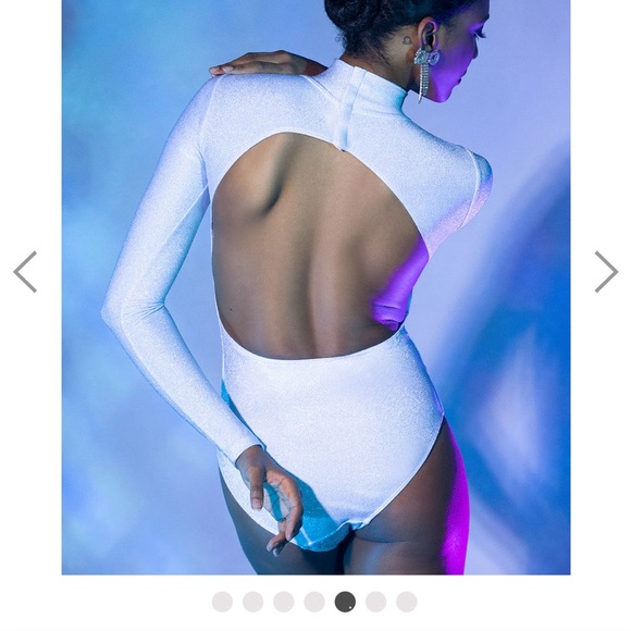 Eleve Molly Leotard in White Silver Lurex - Picture 2 of 5